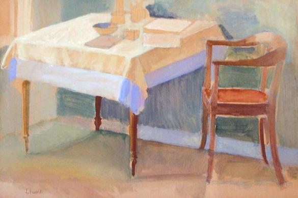 Afbeelding van het kunstwerk 'tafel in kleine kamer' van Adriaan van Esveld