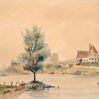 Afbeelding van het kunstwerk 'landschap aan de rivier' van Jits Bakker